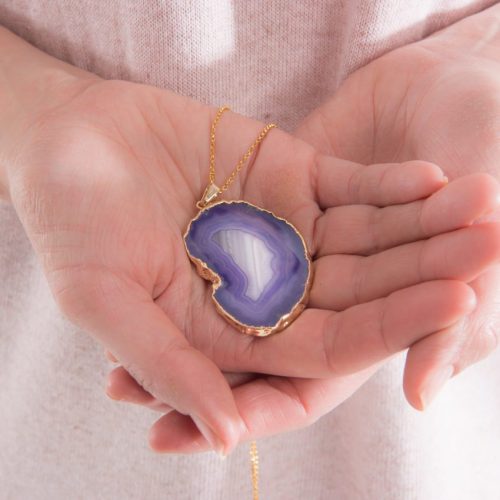 Purple Agate Gemstone Pendant Necklace