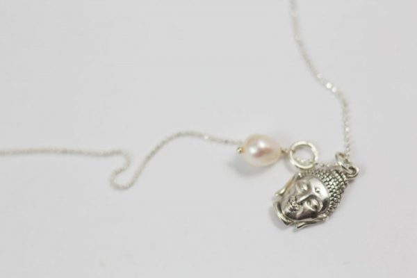 Sterling Silver Buddha and Pearl Necklace
