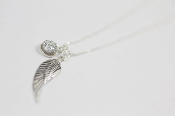 Sterling Silver Druzy Angel Wing Necklace