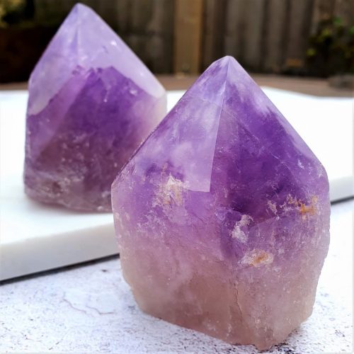 Amethyst rough and polished gemstone point